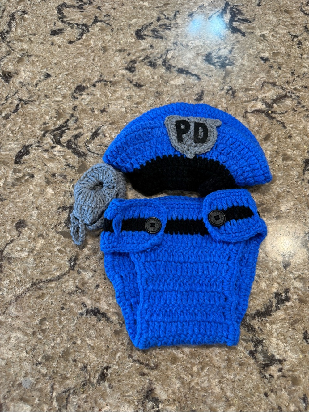 Blue Crocheted Kids Police Costume Set - Hat & Diaper Cover